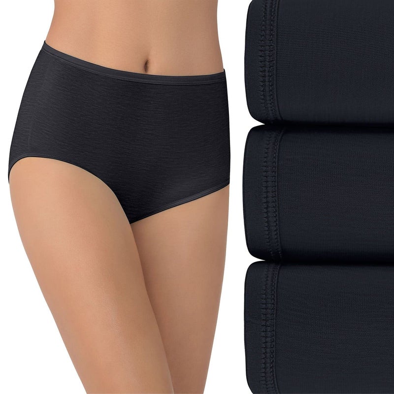 Vanity Fair Women's Illumination Brief Panties (Regular & Plus Size), 3 Pack - Midnight Black, 9